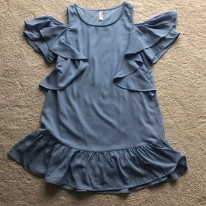 Blue dress, size small. Float + off the shoulder.